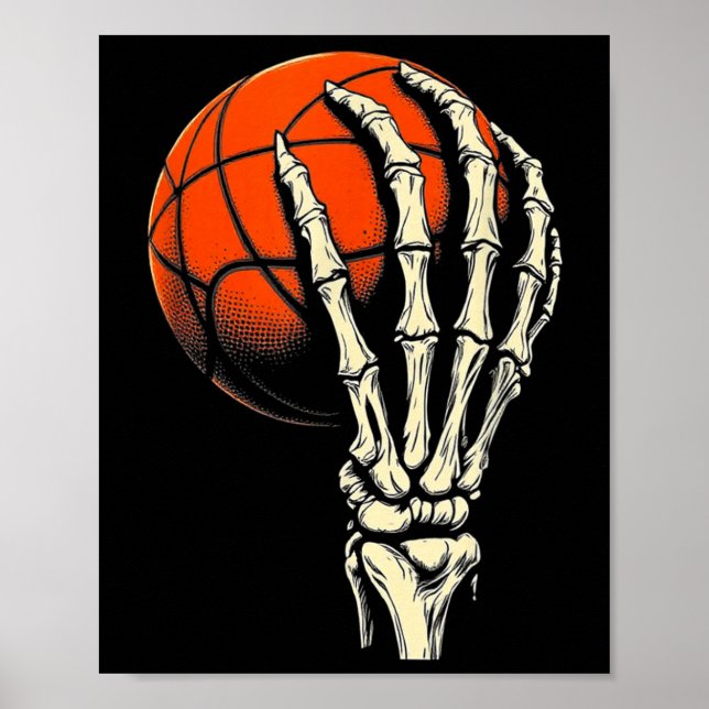 Poster Basquete de Halloween Esqueleto Crânio Jogador Hom (Frente)