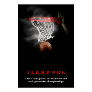 Pôster Basquete de Trabalho em Equipe Motivacional Inspir