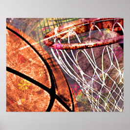 Pôster Basquete e Hoop giro púrpura rosa