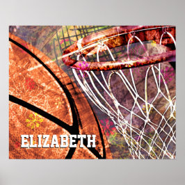 Pôster Basquete e Hoop giro púrpura rosa