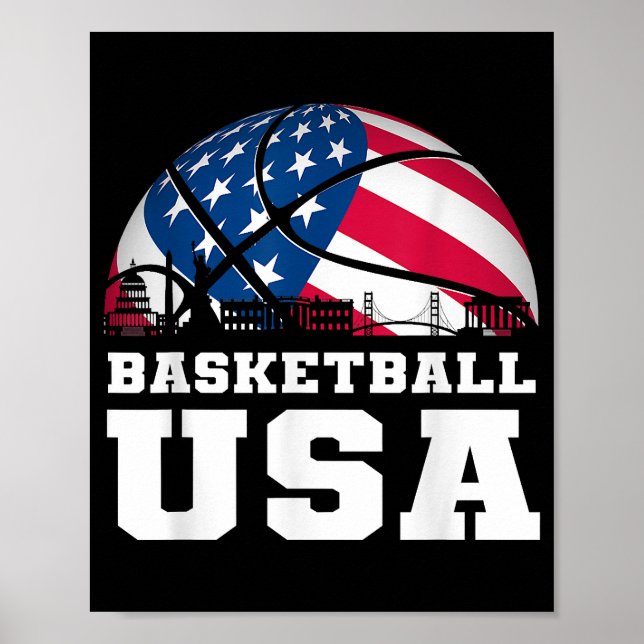 Poster Basquete EUA dá apoio à Equipe Tshirt USA Flag Dr. (Frente)
