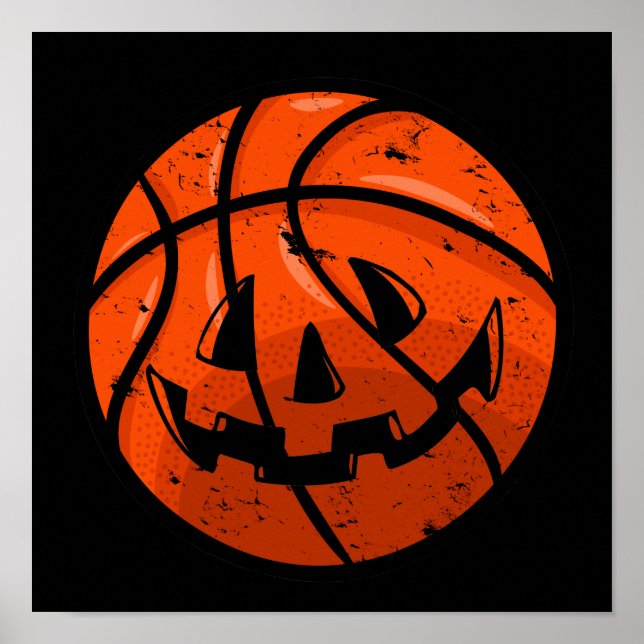 Poster Basquete Jack O Lanterna Grunge Halloween Pumpkin (Frente)
