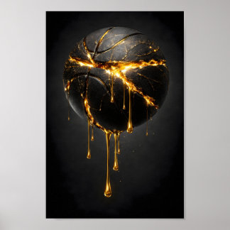 Poster Basquete Preto Rachado com Ouro Líquido Gotejando