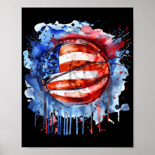 Poster Basquetebol América Watercolor Basball Hoop EUA