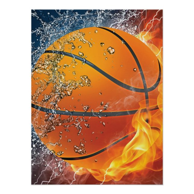 Pôster Basquetebol em chamas (Frente)
