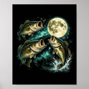 Poster Bass peixe uivando para a lua angler vintage