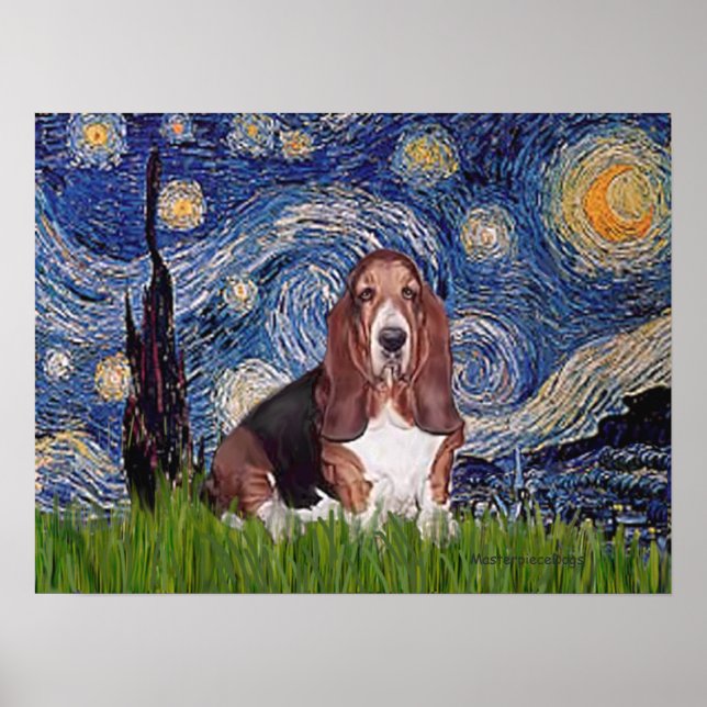 Pôster Basset 1 - Noite Estrelada (Frente)
