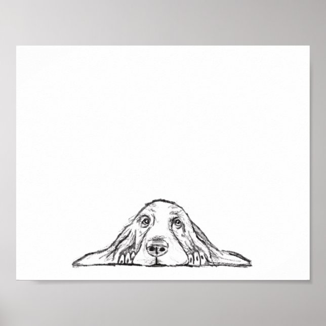 Poster basset hound black white simple puppy dog eyes  (Frente)