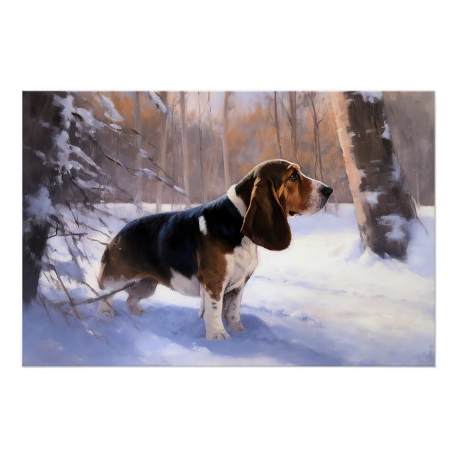 Pôster Basset Hound Deixe-O Neve Natal (Frente)