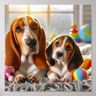 Poster Basset Hound e seu filhote