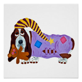 Pôster Basset Hound em PJs com ursinho de pelúcia