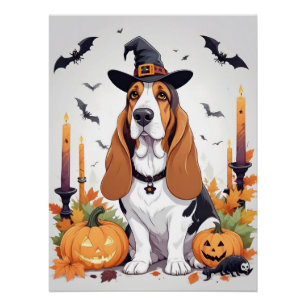 Pôster Basset Hound Halloween - Bonito E Engraçado Animal