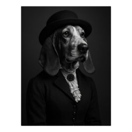 Pôster Basset Hound in Bowler Hat & Ruffled Blouse