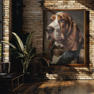 Poster Basset Hound vestindo fantasia de napoleão