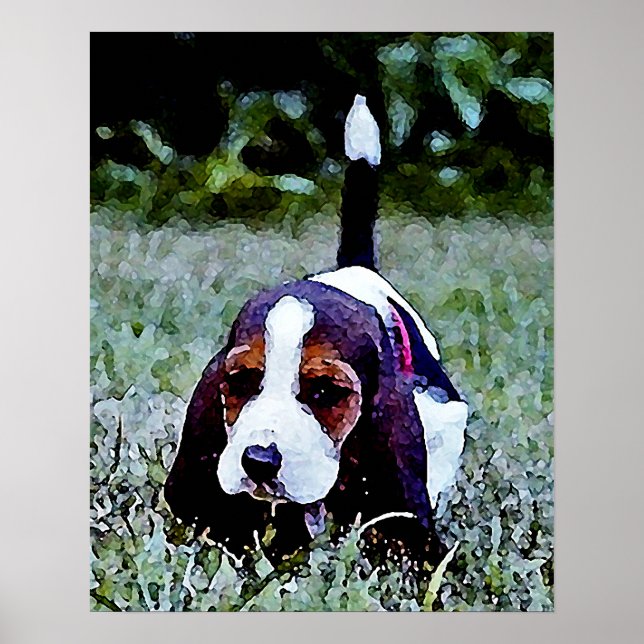 Poster Basset Puppy Walking - Preto Castanho Branco (Frente)