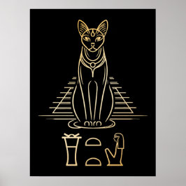 Poster Bastet com nome em hieróglifos e Pirâmide do Egito