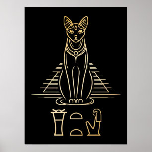 Poster Bastet com nome em hieróglifos e Pirâmide do Egito