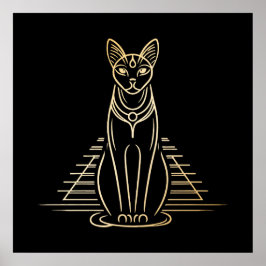Poster Bastet, deusa felina egípcia em frente a uma pirâm