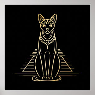 Poster Bastet, deusa felina egípcia em frente a uma pirâm