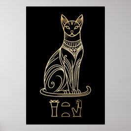Poster Bastet, Deusa Gata Egípcia. Nome em hieróglifos