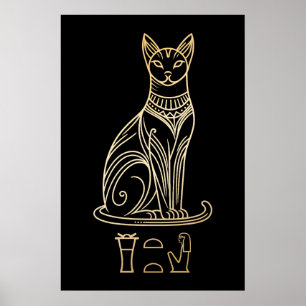 Poster Bastet, Deusa Gata Egípcia. Nome em hieróglifos