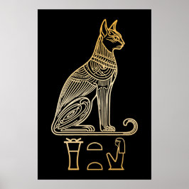Poster Bastet, deusa gata egípcia. Nome em hieróglifos
