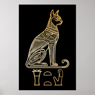 Poster Bastet, deusa gata egípcia. Nome em hieróglifos