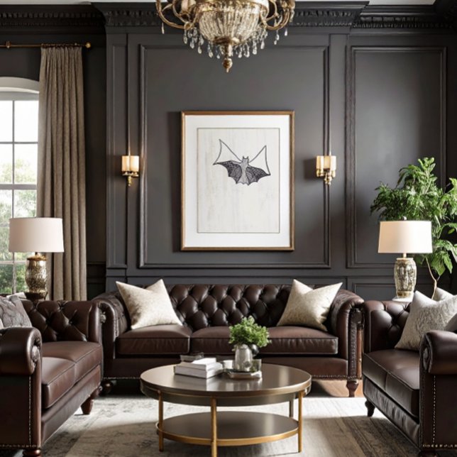 Poster Bat 1 do cadinho gótico preto (dark academia gothic lace bat art)