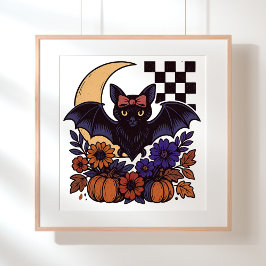 Poster Bat De Halloween Com Estética Gótica Da Lua
