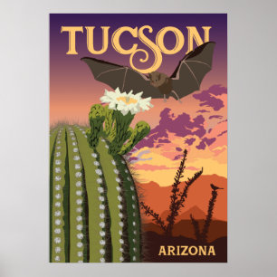 Poster Bat e Saguaro de 28"x20" - Tucson, Arizona