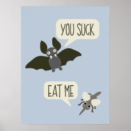 Poster Bat Engraçado e Cartoon Mosquito Azul Claro