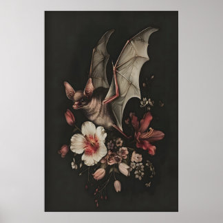 Poster Bat Floral Wall Art Printable Dark Gothic Cottagec