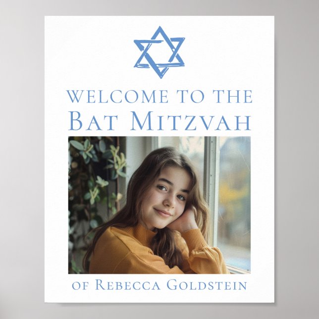 Poster Bat Mitzvah Photo Blue Star of David Party (Frente)
