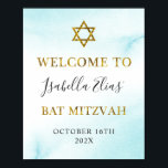 Poster Bat Mitzvah Watercolor Pastel Azul Boas-vindas<br><div class="desc">Bat Mitzvah Watercolor Pastel Azul Poster de Boas-vindas Douradas</div>
