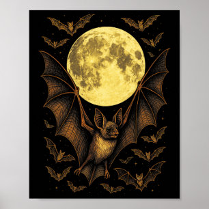 Poster Bat Moon Halloween Gothic Spooky Night