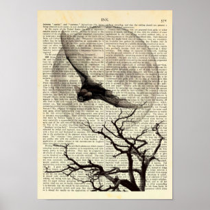 Poster Bat Voador, Lua Cheia, Arte Gótica Tradicional