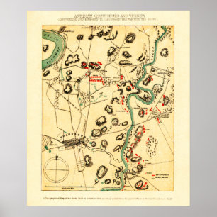 Pôster Batalha de Antietam - mapa panorâmico 2 da guerra