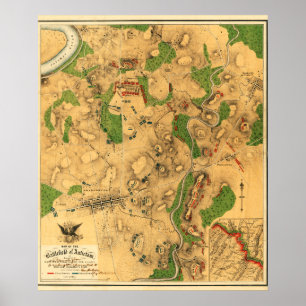 Pôster Batalha de Antietam - mapa panorâmico 3 da guerra