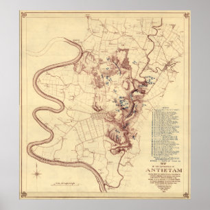 Pôster Batalha de Antietam - mapa panorâmico 5 da guerra