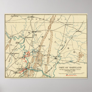 Pôster Batalha de Antietam - mapa panorâmico 6 da guerra