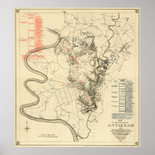Poster Batalha de Antietam - Mapa Panorâmico da Guerra Ci
