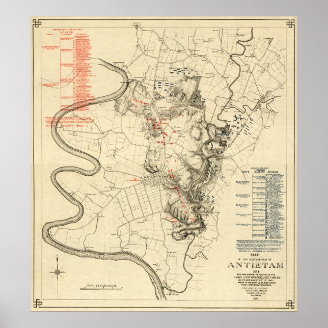 Poster Batalha de Antietam - Mapa Panorâmico da Guerra Ci (Frente)