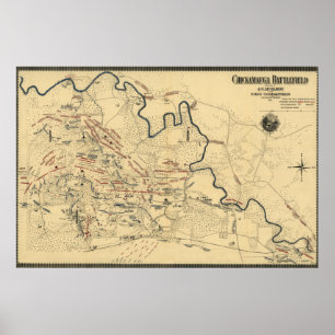 Pôster Batalha de Chickamauga - mapa panorâmico da guerr