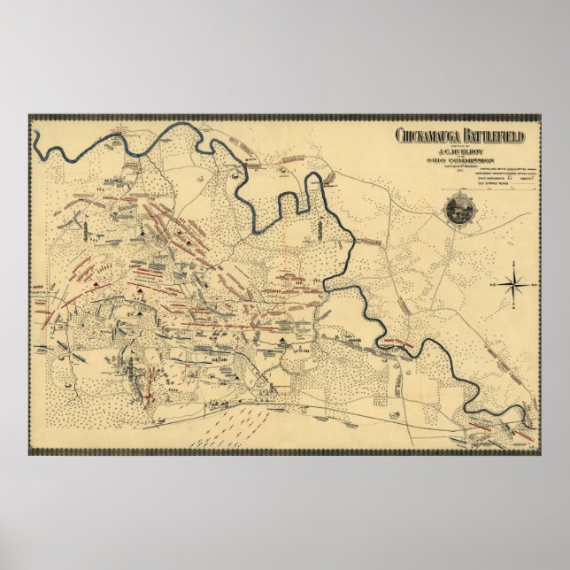Pôster Batalha de Chickamauga - Mapa Panorâmico da Guerra (Frente)