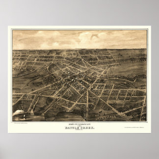 Pôster Batalha de Creek, MI Mapa Panorâmico - 1870