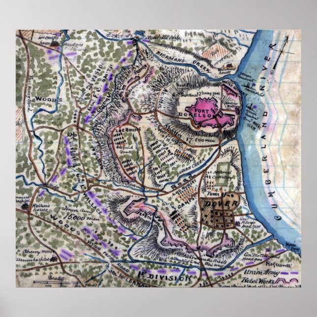 Pôster Batalha de Fort Donelson - Panorâmica da Guerra Ci (Frente)