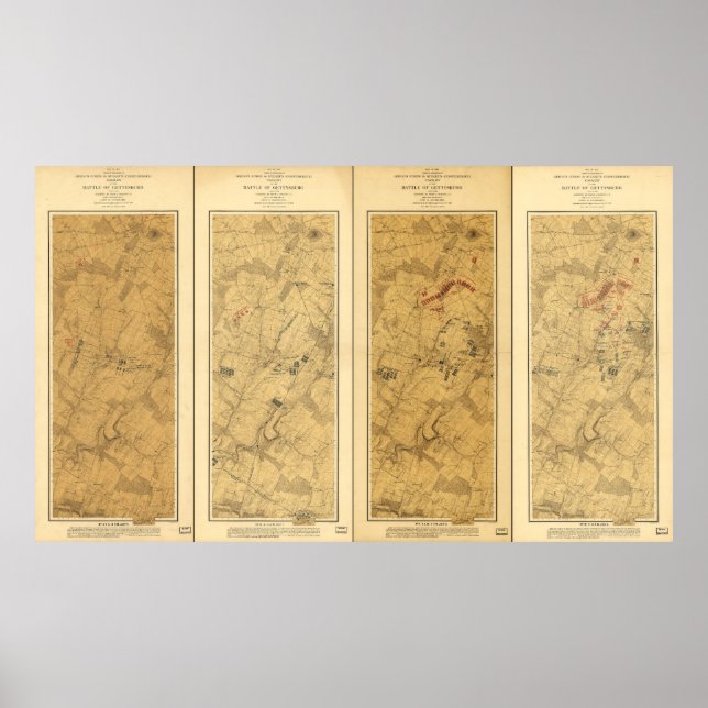 Pôster Batalha de Gettysburg Campo de Operações Map 1863 (Frente)