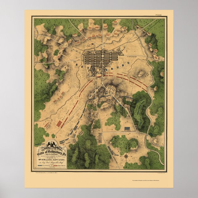 Pôster Batalha de Gettysburg, PA Panorâmica - 1863 (Frente)