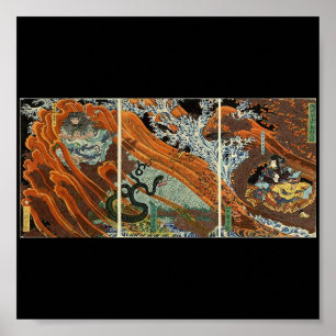 Pôster Batalha de Kuji entre o samurai. Cerca de 1860.