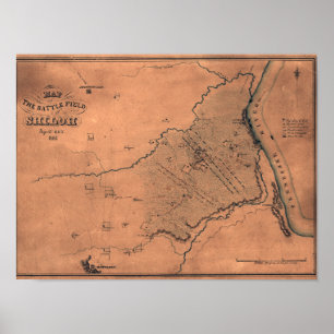 Pôster Batalha de Shiloh - mapa panorâmico 2 da guerra